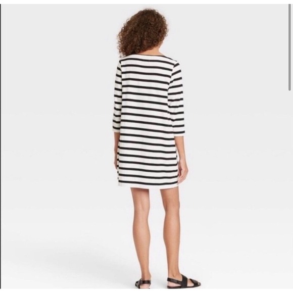 The Nines By‎ Hatch L Striped Luxe Cotton Coastal Shift Dress Boat Neck Nautical - Picture 2 of 13